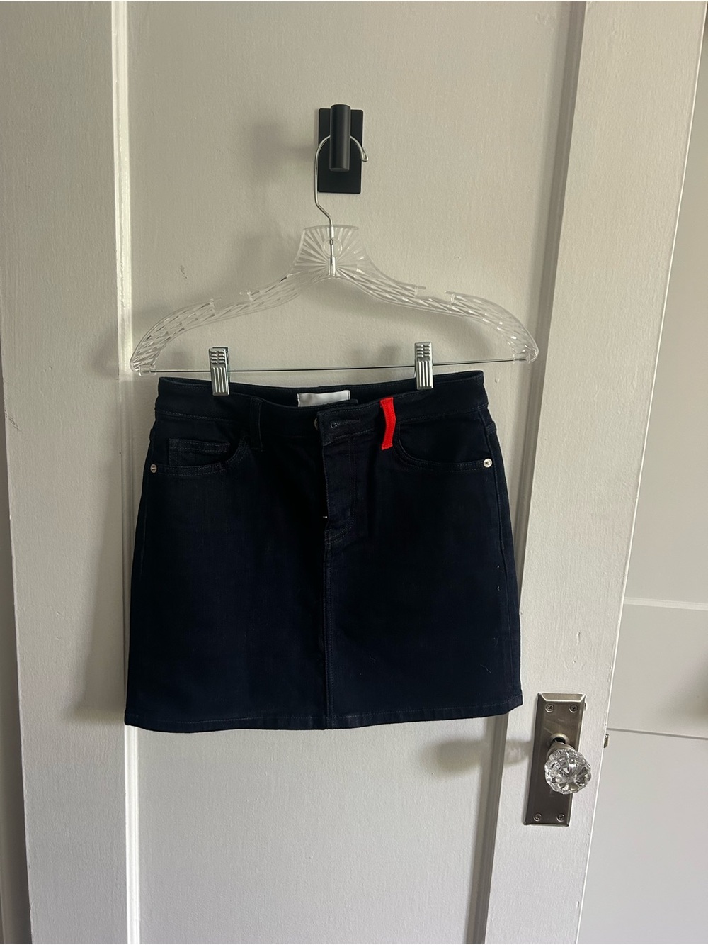 Current/Elliott Navy Denim Mini Skirt with Red Accent